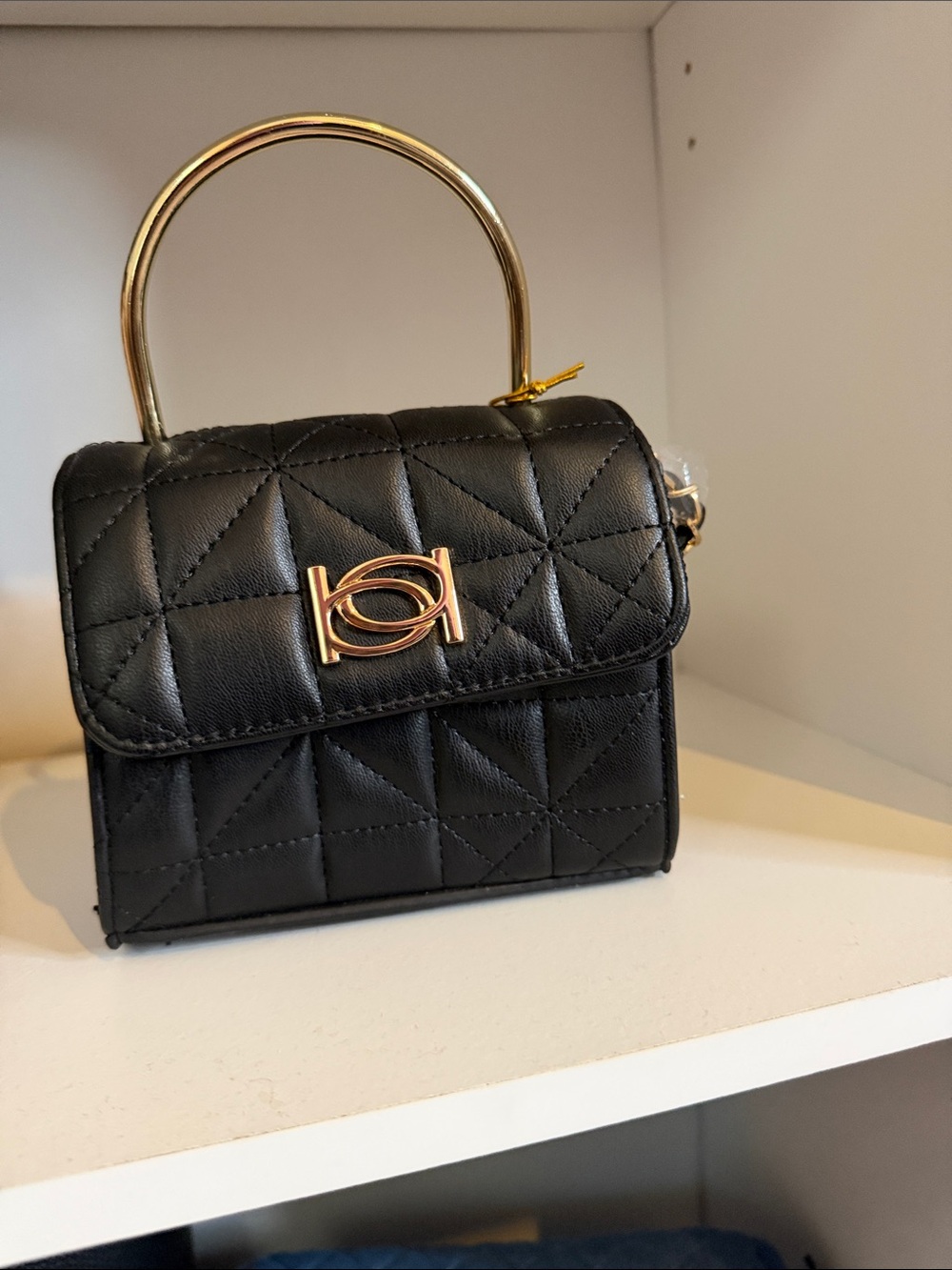 Bebe Kamala Black Quilted Top-Handle Women's Bag with Gold Hardware